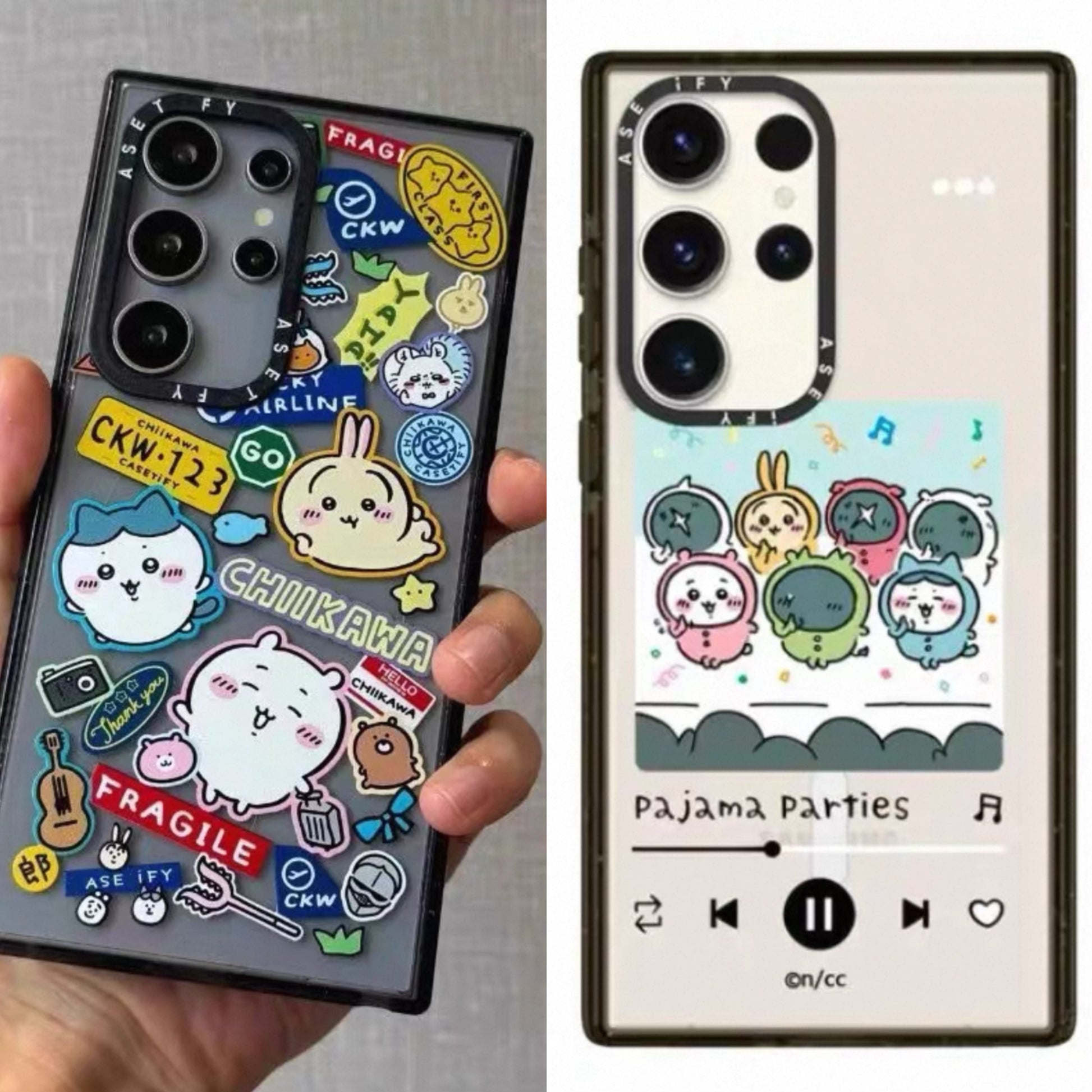 Japanese Cartoon ChiiKawa Acrylic Phone Case | ChiiKawa Hachiware Usagi Travel & Pajamas Party - Phone Case Samsung Galaxy S25 S24 S23  Ultra