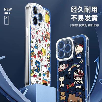 Japanese Cartoon Hello Kitty | Vintage Kitty Blue Version - iPhone Case PLUS SE2 XS XR X 11 12 13 14 15 16 16e 17 17e Pro Promax 12mini 13mini