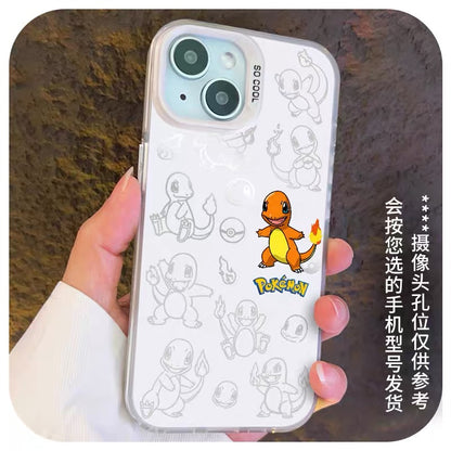 Japanese Cartoon Pokemon Matt & Silver Case Part3 | Pikachu Charmander Bulbasaur Squirtle Mimikyu Jigglypuff Mew 8 Styles - iPhone Case PLUS SE2 XS XR X 11 12 13 14 15 16 16e 17 17e Pro Promax 12mini 13mini