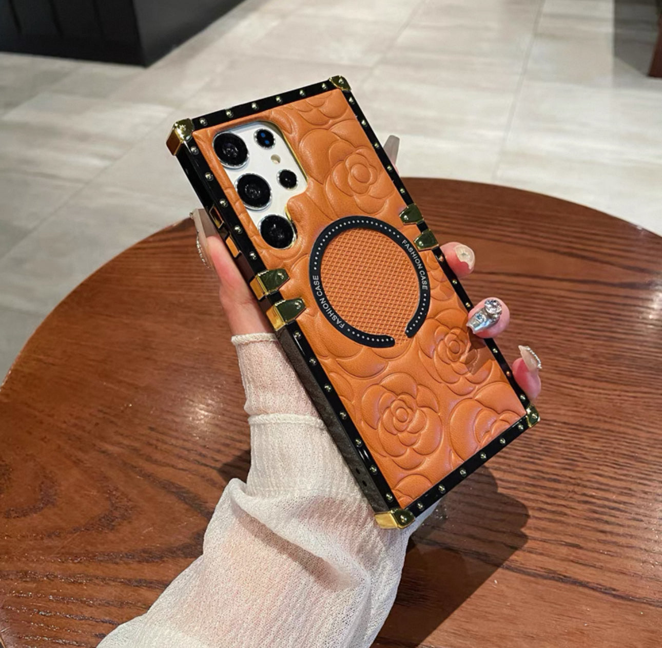 Vintage Style Magnetic Phone Case | Camellia Flower White Black Blue Orange Pink Brown - Phone Case Samsung Galaxy S24 S23 S22 Ultra KawaiiGiftLand