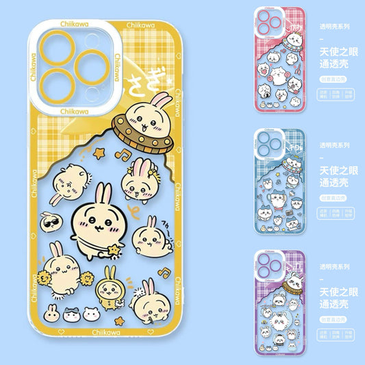 Japanese Cartoon ChiiKawa UFO Version Clean Case | Chiikawa Hachiware Usagi Momonga - iPhone Case PLUS SE2 XS XR X 11 12 13 14 15 16 16e 17 17e Pro Promax 12mini 13mini