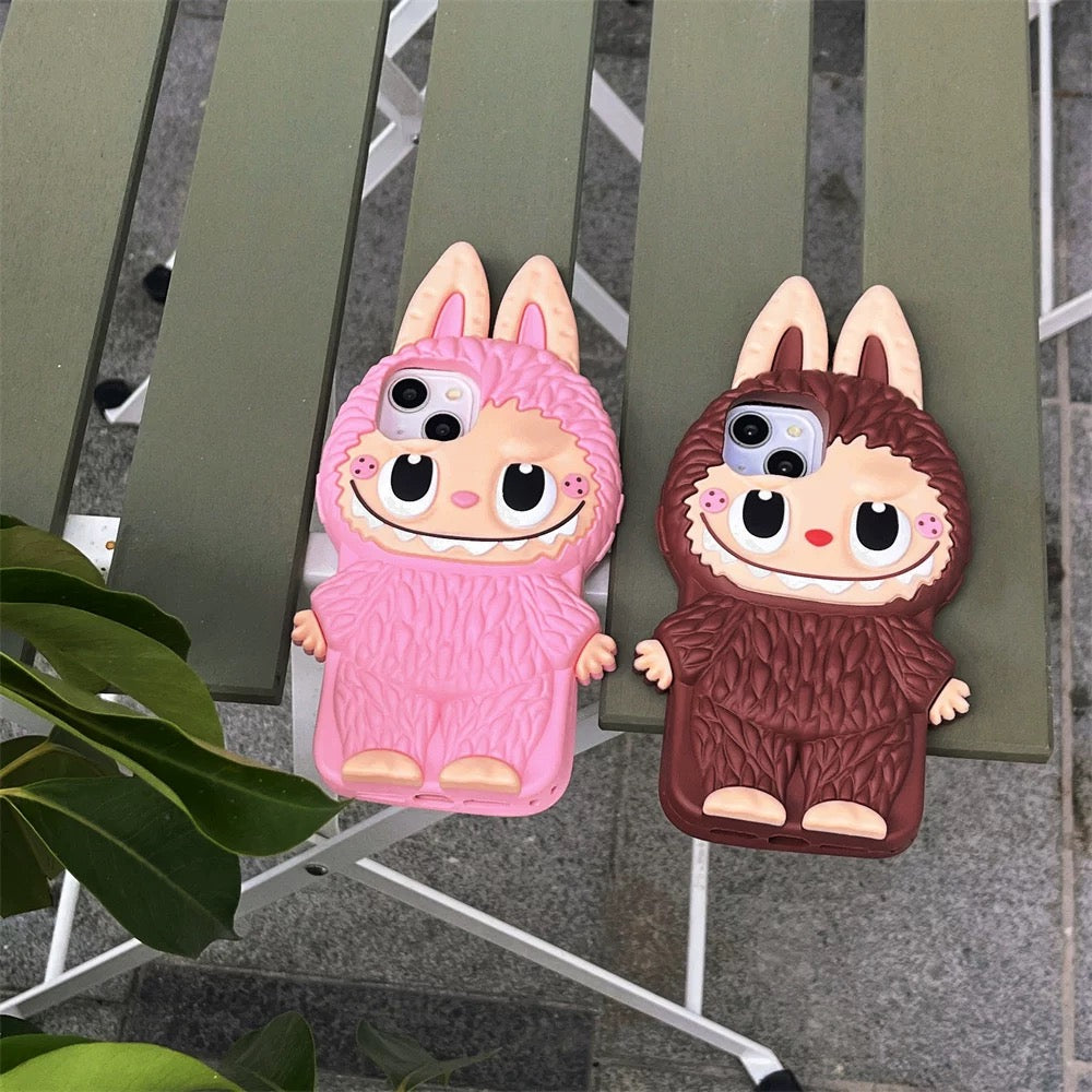 Cute Cartoon Labubu Zimomo Silicon Case | Brown Pink - iPhone Case 13 14 15 Pro Promax