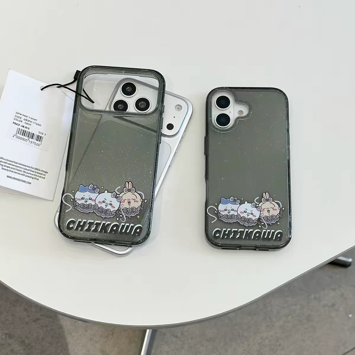 Japanese Cartoon ChiiKawa Gittler Black Clear Case | Devil Group Chiikawa Hachiware Usagi - iPhone Case Plus SE2 11 12 13 14 15 16 16e 17 17e Pro Promax 12mini 13mini