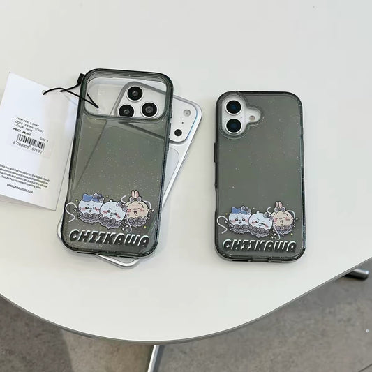 Japanese Cartoon ChiiKawa Gittler Black Clear Case | Devil Group Chiikawa Hachiware Usagi - iPhone Case Plus SE2 11 12 13 14 15 16 16e 17 17e Pro Promax 12mini 13mini