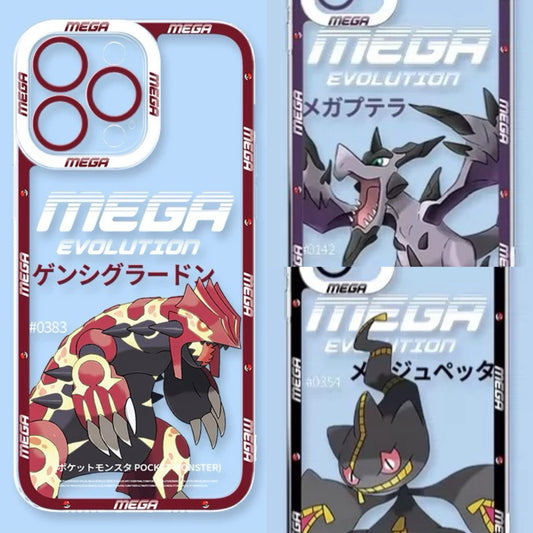 Japan Cartoon Pokemon Mega Evolution | Groudon Aerodactyl Banette - iPhone Case PLUS SE2 XS XR X 11 12 13 14 15 16 16e 17 17e Pro Promax 12mini 13mini