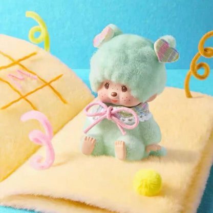 Monchhichi Macarons blind box plush pendant Mint Green design with pink bow