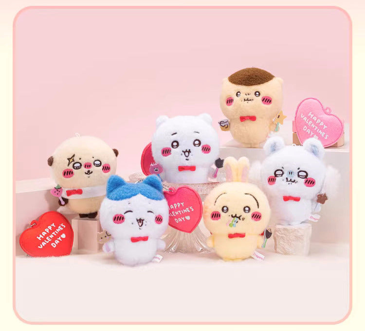 ChiiKawa X WaDoll Valentine's Day Series | ChiiKawa Hachiware Usagi Momonga Kurimanju Rakko Eating Chocolate Cute Plush Doll Keychain - Kawaii Items Room Decoration Doll