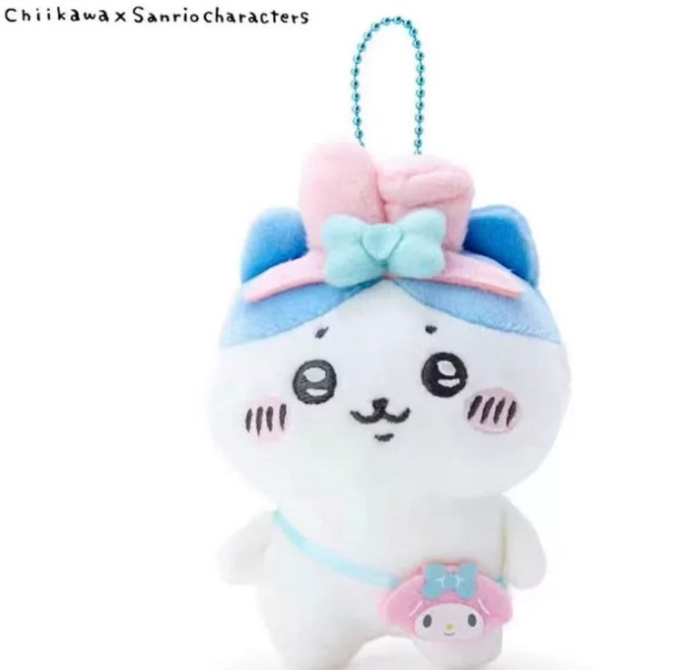 Japan ChiiKawa X Sanrio | ChiiKawa Hachiware Usagi Momonga My Melody Kuromi Cinnamoroll Pompompurin - Plush Doll 20cm Keychain 10cm