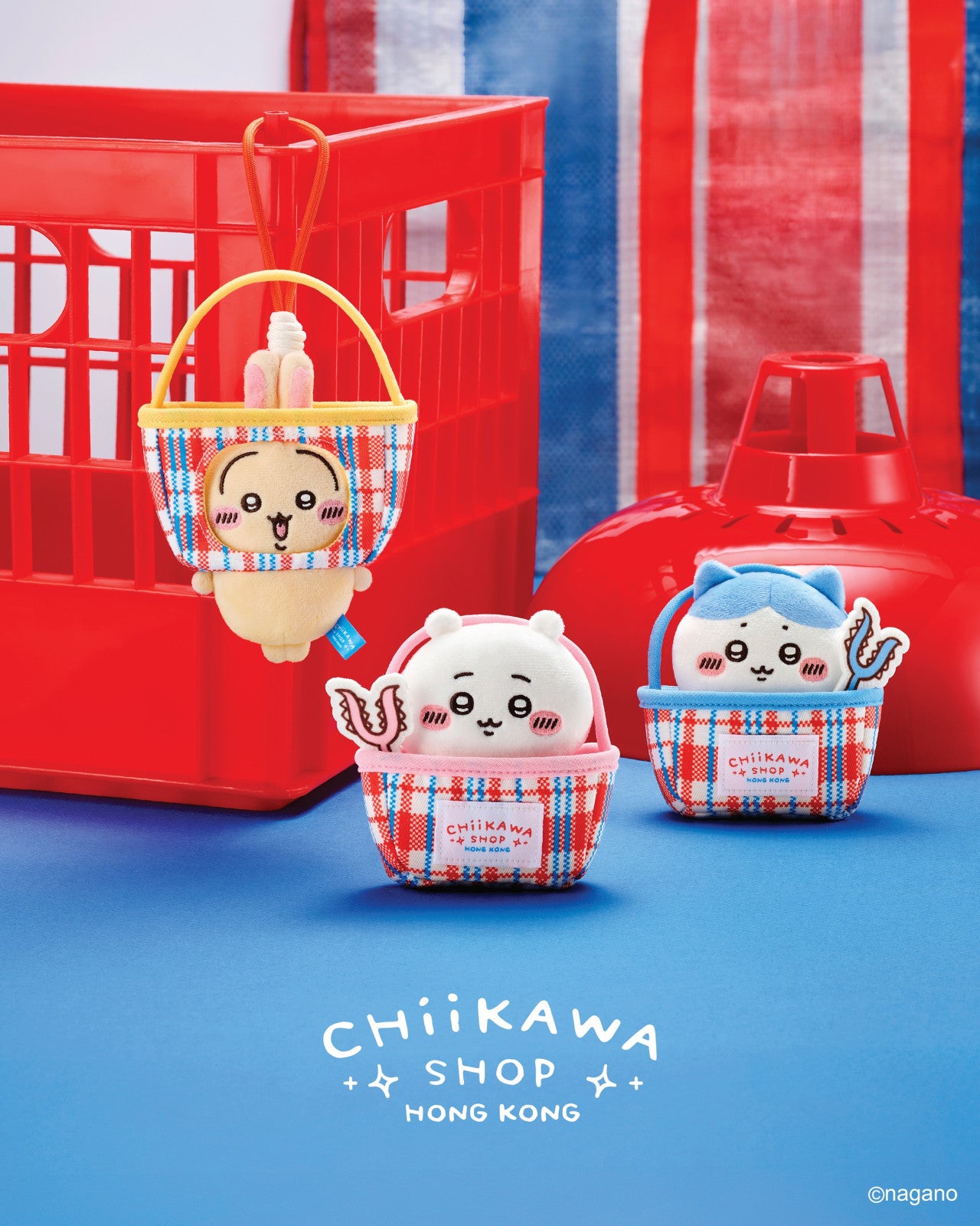 ChiiKawa Red-White-Blue Bag Limited Series | ChiiKawa Hachiware Usagi Momonga Shisa Crab in Bag Cute Plush Doll Keychain - Kawaii items Room Decoration Doll