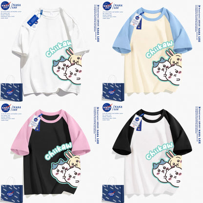 Japanese Cartoon ChiiKawa Casual Style T-Shirt Series | Chiikawa Hachiware Usagi Look at You Together - Kawaii Fashion Items