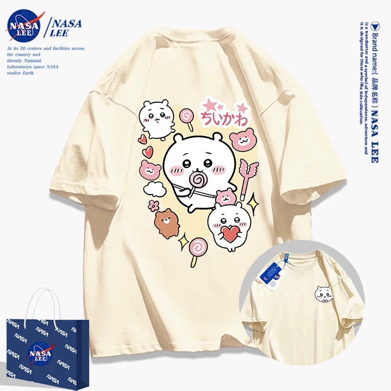 Japanese Cartoon ChiiKawa Casual Style T-Shirt Series | Chiikawa Attack Front & Back - Kawaii Fashion Items