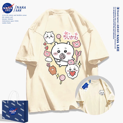 Japanese Cartoon ChiiKawa Casual Style T-Shirt Series | Chiikawa Attack Front & Back - Kawaii Fashion Items