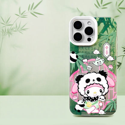Japanese Cartoon Sanrio Become Panda Laser Case | Hello Kitty My Melody Kuromi Cinnamoroll Pompompurin Hangyodon 6 Styles - iPhone Case 11 12 13 14 15 16 16e 17 17e Pro Promax