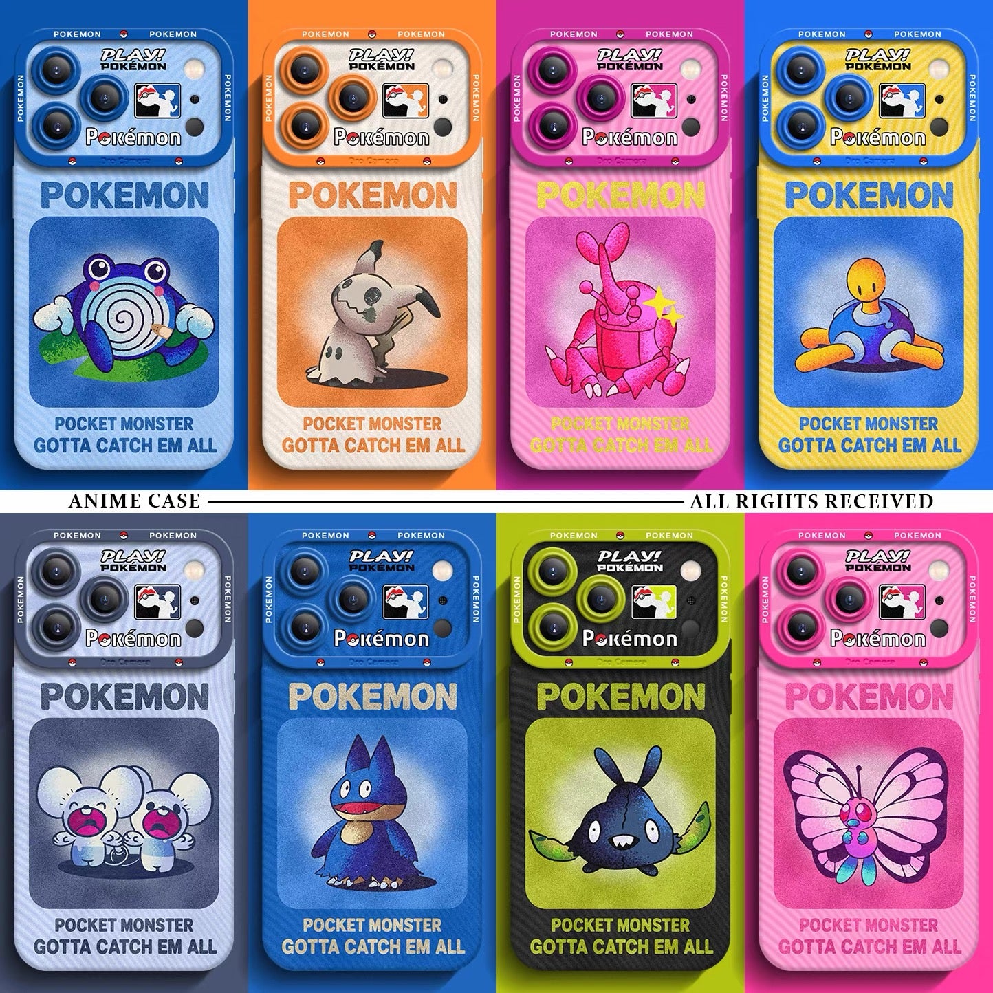 Japanese Cartoon Pokemon Silicone Case Neon Spray Painting Style Part1 | Poliwhirl Mimikyu Heracross Shuckle Maushold Munchlax Trubbish Butterfree 8 Styles - Phone Case Samsung Galaxy S26 S25 S24 S23 FE Ultra Edge