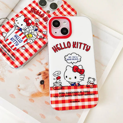 Japanese Cartoon Sanrio Hello Kitty | White Goldfish & Red Popcorn - iPhone Case 13 14 15 Pro Promax