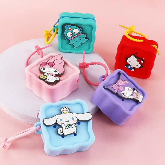 Japan Sanrio Silicon Mini DIY Square Purse Bag | Hello Kitty My Melody Kuromi Cinnamoroll Hangyodon  - Coin Bag Can put in Airpods EarPhone