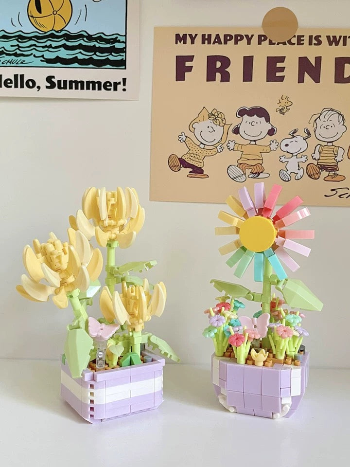DIY handmade Mini Block Building Block Flower Dairy | Rose Sunflower Peony Daisy Tulip - Tiny Particle Assembly