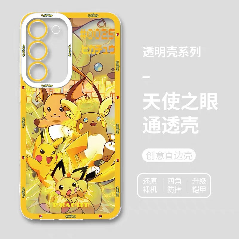 Japan Cartoon Pokemon Evolution Drawing Version | Pikachu Gengar Squartle - Phone Case Samsung Galaxy S26 S25 S24 S23 S22 S21 FE Ultra Edge