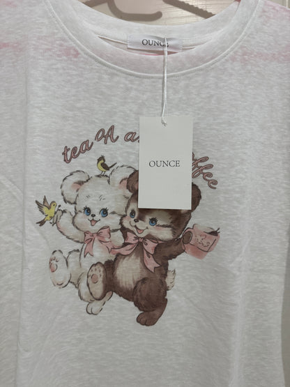 Korean Fashion Cute Animals Style T-Shirt Series | Vintage Bear Couple with Birdies - Kawaii Fashion Items