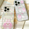 Japanese Cartoon Kanahei |  Dots & Flowers Pink Rabbit and White Chicken - iPhone Case 12 13 14 15 16 Pro Promax