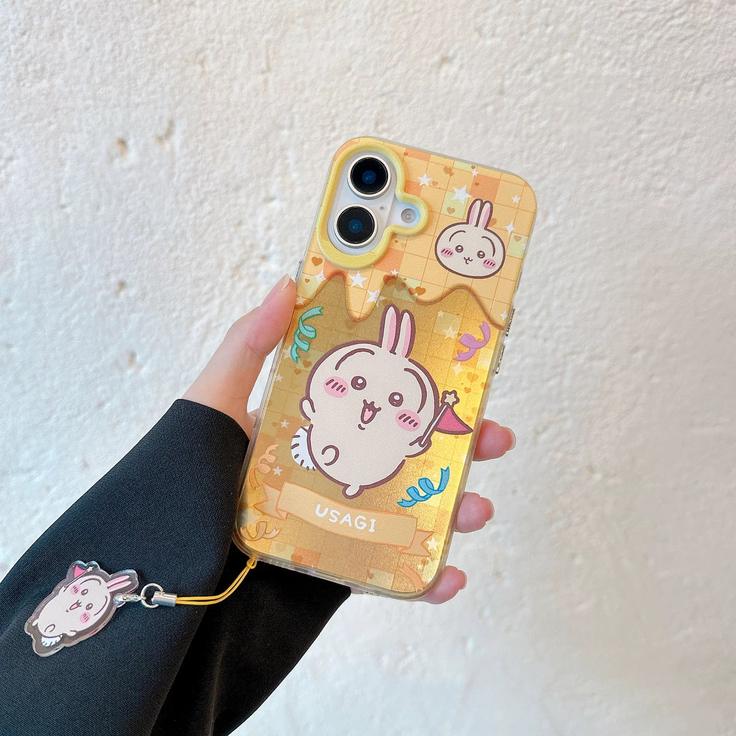 Japanese Cartoon ChiiKawa Phone Case with Strap | Laser Happy Party Chiikawa Hachiware Usagi Momonga - Phone Case Samsung Galaxy S25 S24 S23 S22 S21 FE Ultra Edge