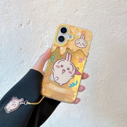 Japanese Cartoon ChiiKawa Phone Case with Strap | Laser Happy Party Chiikawa Hachiware Usagi Momonga - Phone Case Samsung Galaxy S25 S24 S23 S22 S21 FE Ultra Edge