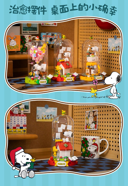 Pan Tasy x Peanut Fun Holiday Series | Cofffee Drawing Writing Time - Lovely Dog and Yellow Birds Building Blocks Toy Collections