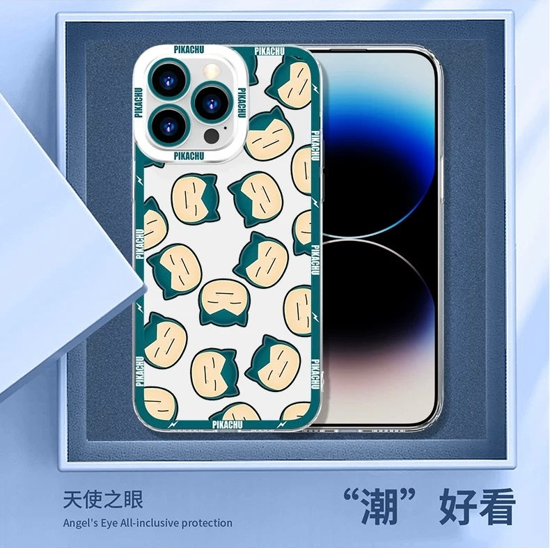 Japan Cartoon Pokemon Full Happy Face Verison | Snoriax - iPhone Case 6 7 8 PLUS SE2 XS XR X 11 12 13 14 15 16 16e Pro Promax 12mini 13mini