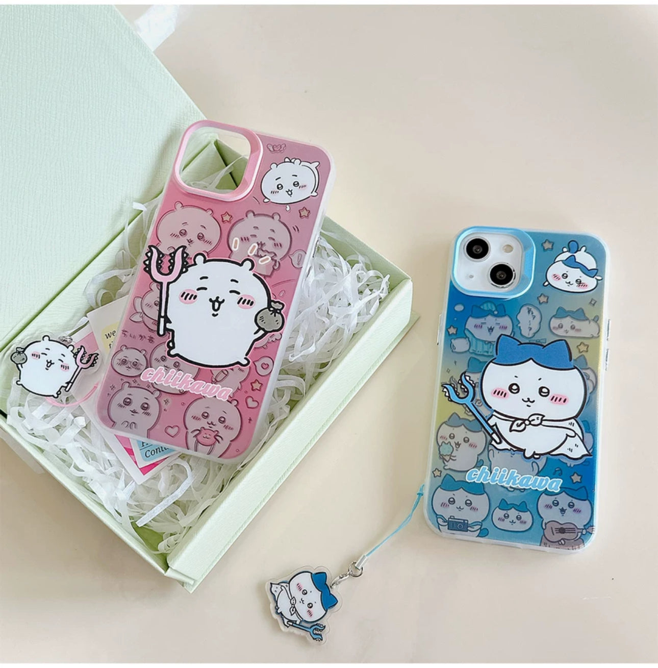 Japanese Cartoon iPhone Case with Strap | Laser ChiiKawa Hachiware Usagi Momonga - iPhone CasePhone Case  7 8 PLUS SE2 XS XR X 11 12 13 14 15 Pro Promax 12mini 13mini