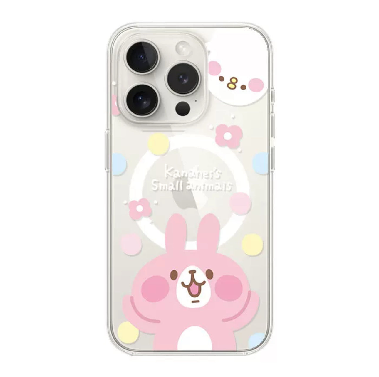 Japanese Cartoon Kanahei |  Dots & Flowers Pink Rabbit and White Chicken - iPhone Case 12 13 14 15 Pro Promax