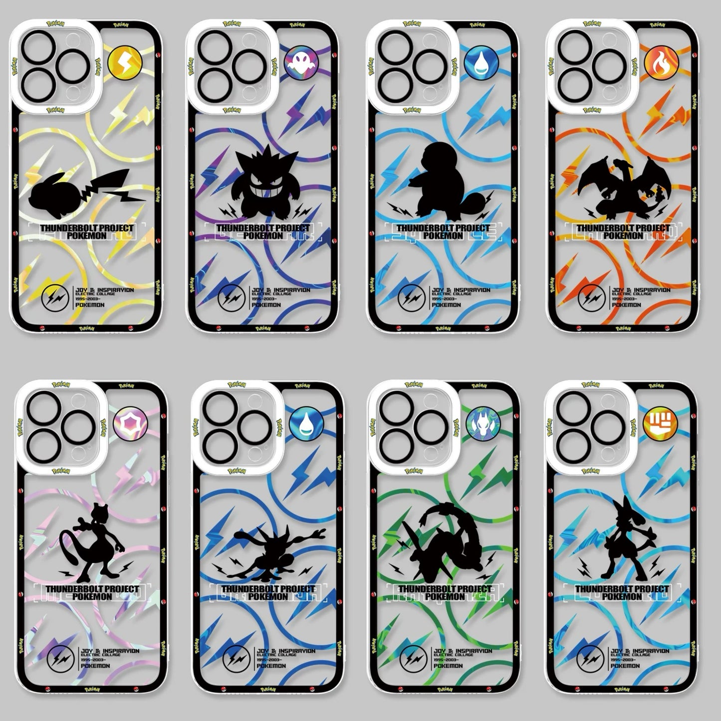 Japan Cartoon Pokemon Thunderbolt Project Version | Pikachu Gengar Squirtle Mewtwo Ash Greninja Charizard Rayquaza Lucario - iPhone Case PLUS SE2 XS XR X 11 12 13 14 15 16 16e 17 17e Pro Promax 12mini 13mini