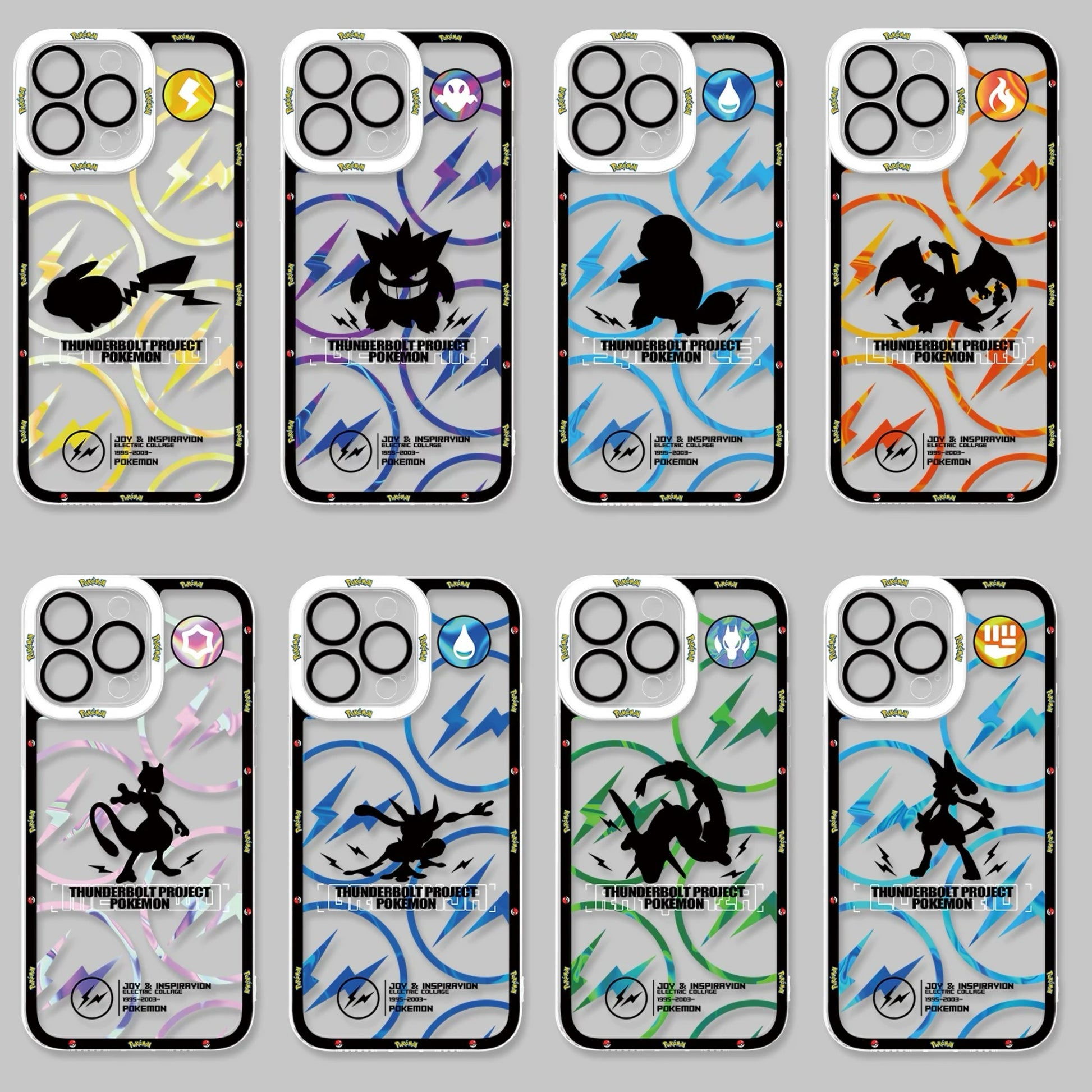 Japan Cartoon Pokemon Thunderbolt Project Version | Pikachu Gengar Squirtle Mewtwo Ash Greninja Charizard Rayquaza Lucario - iPhone Case PLUS SE2 XS XR X 11 12 13 14 15 16 16e 17 17e Pro Promax 12mini 13mini