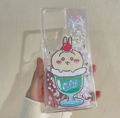 Japanese Cartoon Chiikawa Ice Cream Cup | ChiiKawa Hachiware Usagi Glitter QuickSand iPhone Case 6 7 8 PLUS SE2 XS XR X 11 12 13 14 15 Pro Promax 12mini 13mini