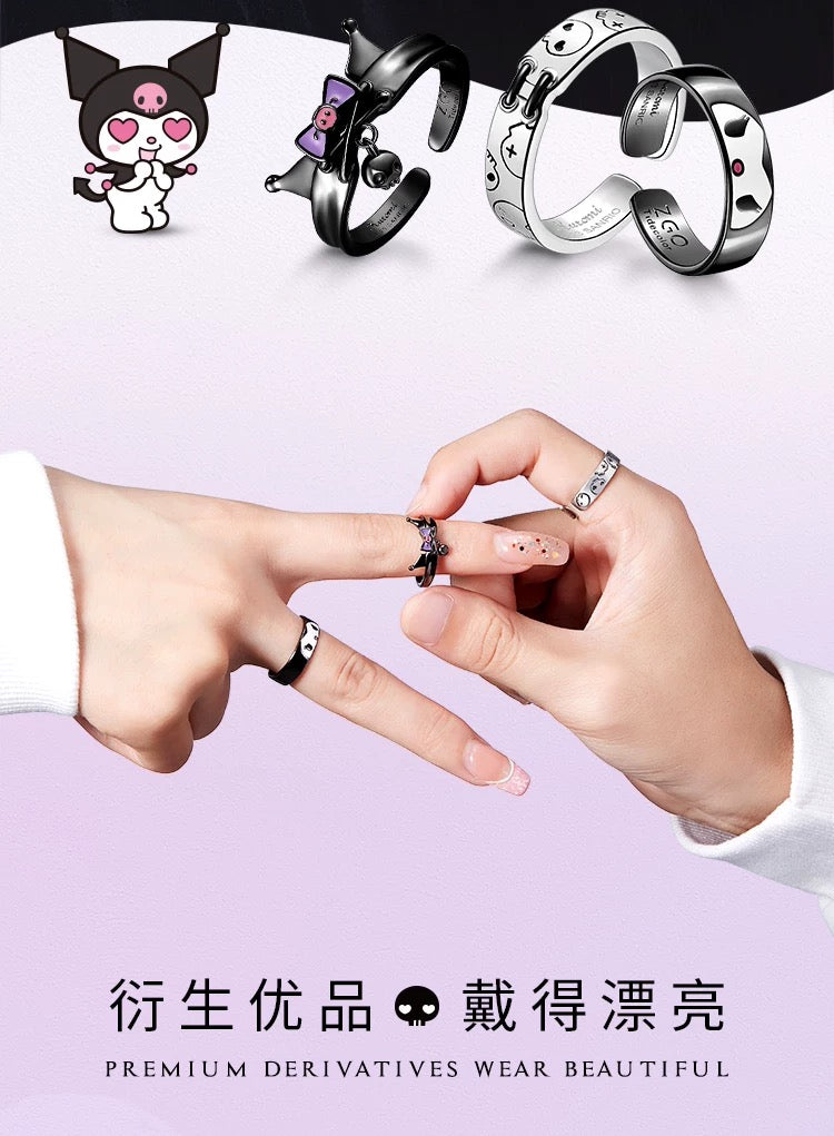 Sanrio x ZGO | Kuromi Couple Ring Girl & Boy Size 3 Style | Kawaii Accessories Ring with Ring Box