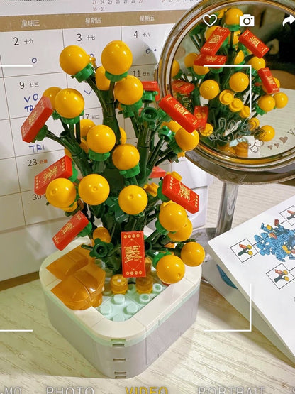 Mini Block Christmas Tree Chinese New Year | Green Pink Xmas Tree Tangerine -  Building Block Christmas Gift DIY Handmade Gift