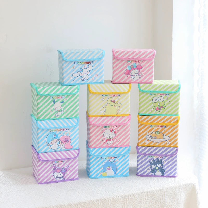 Japanese Cartoon Happy Time Storage Box with Cover | Hello Kitty My Melody Kuromi Little Twin Stars Cinnamoroll Pompompurin Pochacco Keroppi Bad Badtz Maru Tuxedosam Gudetama - Bedroom Girl Gift
