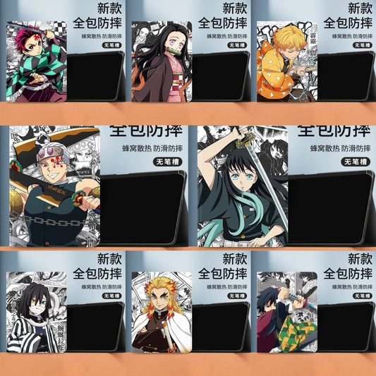 Japanese Anime Kimetsu no Yaiba Demon Slayer Comic Anime Style Protect Case | Tanjiro Nezuko Zenitsu Uzui Tengen Tokito Muichiro Iguro Obanai Rengoku Kyoujurou Giyuu Tomioka - iPad Mini 4,5,6,7 / iPad Air / iPad Pro 2025 2024 2022 2021 2020 2018