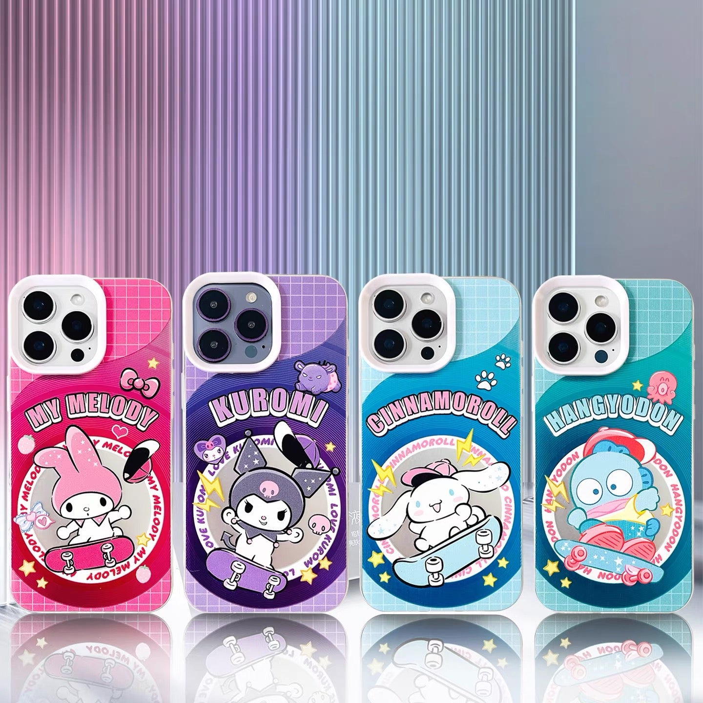 Japanese Cartoon Sanrio Skateboard Day Laser Case | Hello Kitty My Melody Kuromi Cinnamoroll Hangyodon Bad Badtz Maru 6 Styles - Phone Case Samsung Galaxy S26 S25 S24 S23 S22 S21 FE Ultra Edge