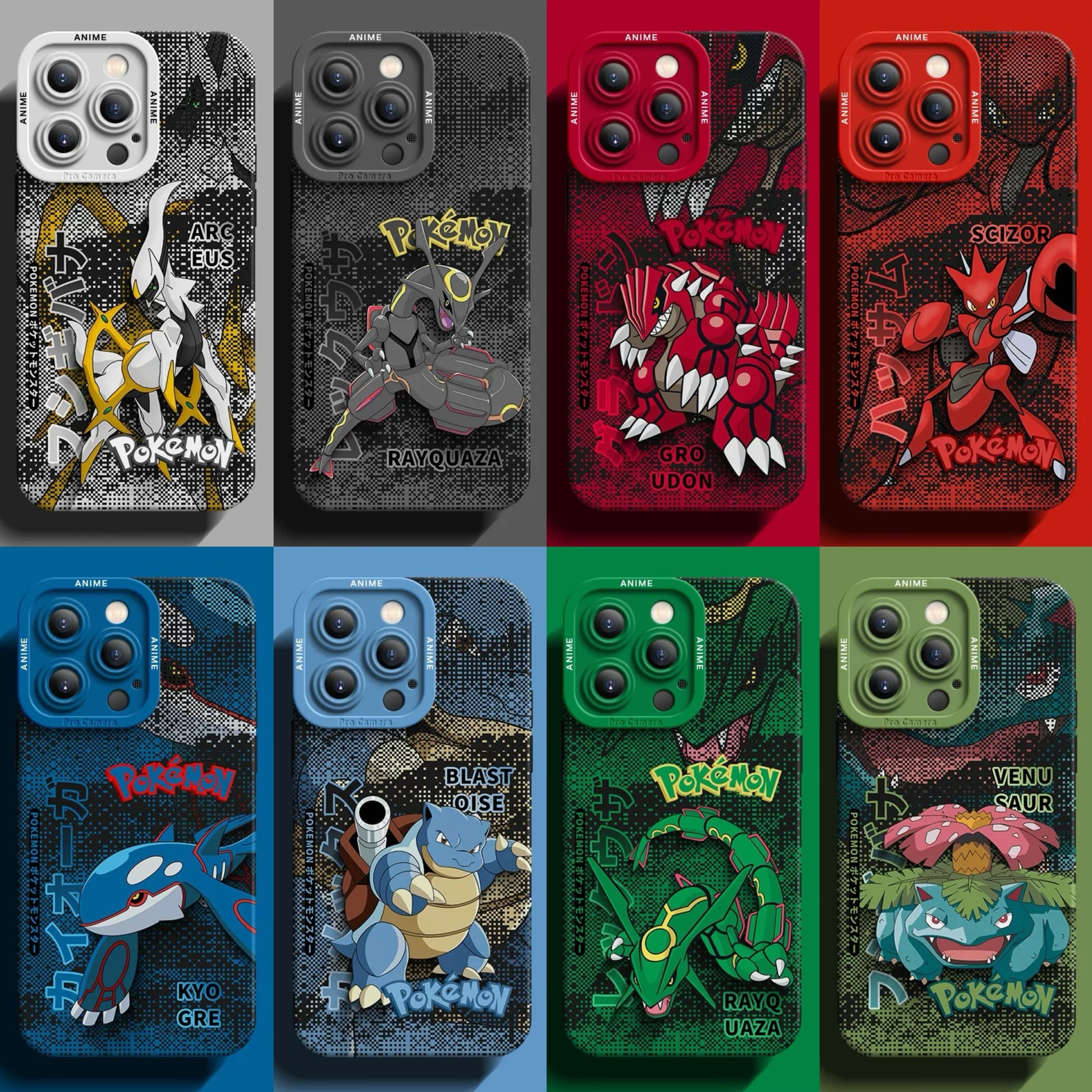 Japanese Cartoon Pokemon Silicone Case Digital Background Version | Arceus Rayquaza Groudon Scizor Kyogre Blastoise Venusaur - iPhone Case PLUS SE2 XS XR X 11 12 13 14 15 16 16e 17 17e Pro Promax 12mini 13mini