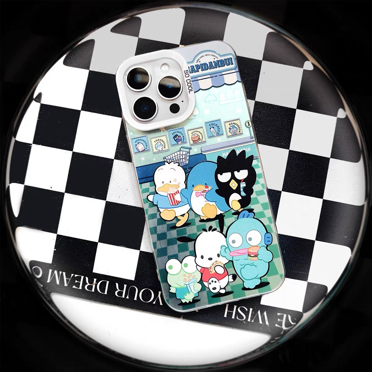 Japanese Cartoon Sanrio Boy Band Laser Case | Pochacco Keroppi Hangyodon Bad Badtz Maru AhirunoPekkle Tuxedosam - Phone Case Samsung Galaxy S26 S25 S24 S23 S22 S21 FE Ultra Edge