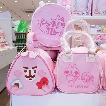 Kanahei X Miniso | Circle Make Up Handbag Usagi Piske Pink Rabbit White Chicken - Kawaii Make Up Bag Item Decoration