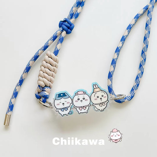 Japanese Cartoon Phone Back Clip with Phone Lanyard | Chiikawa Blue & White - for All Smart Phones