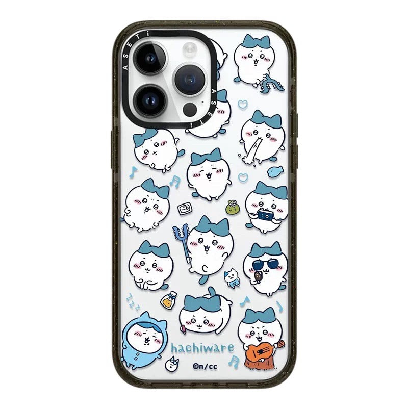 Japanese Cartoon ChiiKawa Clear with Transparent Black Frame Phone Case | Full Screen Fun Emo Colour & Clear ChiiKawa Hachiware Usagi - iPhone Case 12 13 14 15 16 17 Pro Promax