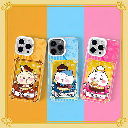 Japanese Cartoon ChiiKawa Cafe Cake Chef Laser Case | Chiikawa Hachiware Usagi Momonga Kurimanju Rakko 6 Styles - iPhone Case 11 12 13 14 15 16 16e 17 17e Pro Promax
