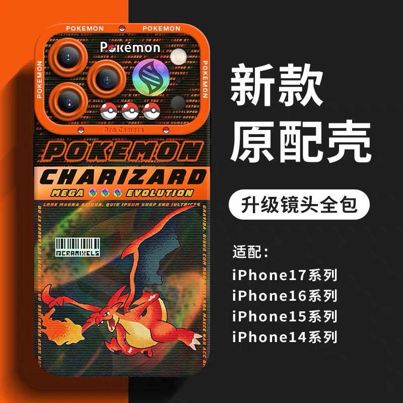 Japanese Cartoon Pokemon Silicone Case MEGA Evolution Holographic Version Part1 | Charmander X Y Greninja LucarioZ Gengar Absol Dragonite Zeraora 8 Styles - iPhone Case PLUS SE2 XS XR X 11 12 13 14 15 16 16e 17 17e Pro Promax 12mini 13mini