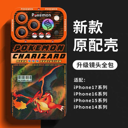 Japanese Cartoon Pokemon Silicone Case MEGA Evolution Holographic Version Part1 | Charmander X Y Greninja LucarioZ Gengar Absol Dragonite Zeraora 8 Styles - iPhone Case PLUS SE2 XS XR X 11 12 13 14 15 16 16e 17 17e Pro Promax 12mini 13mini