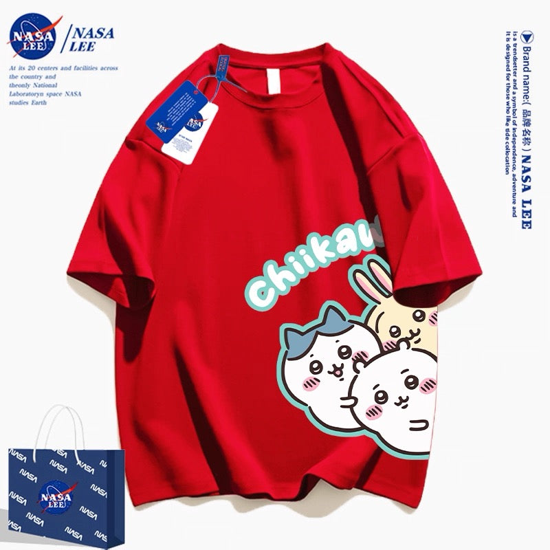 Japanese Cartoon ChiiKawa Casual Style T-Shirt Series | Chiikawa Hachiware Usagi Look at You Together 2 - Kawaii Fashion Items