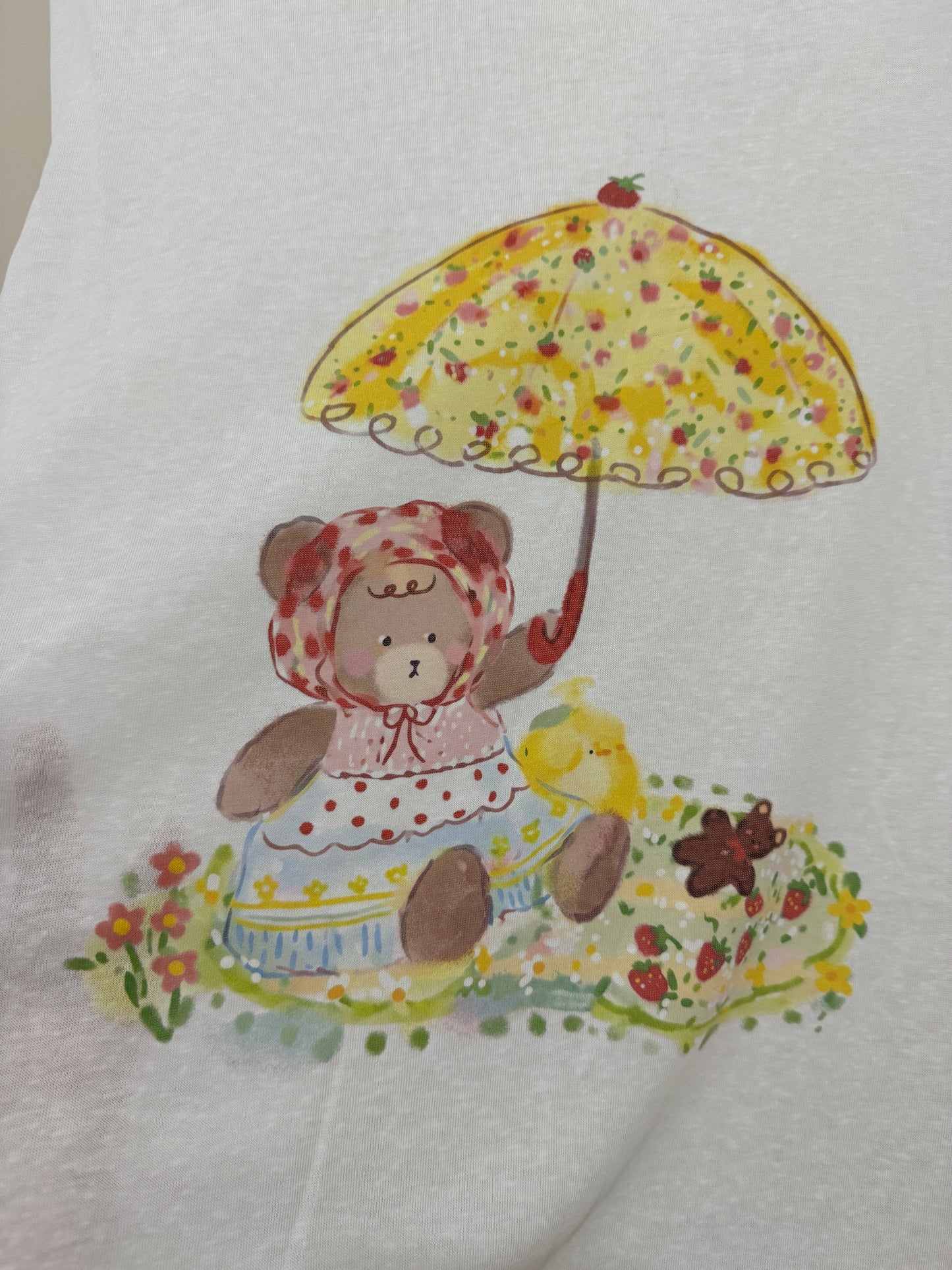 Korean Fashion Cute Animals Style Long-sleeved Sun Protection T-Shirt Series | Bear with Umbrella Picnic - Kawaii Fashion Items