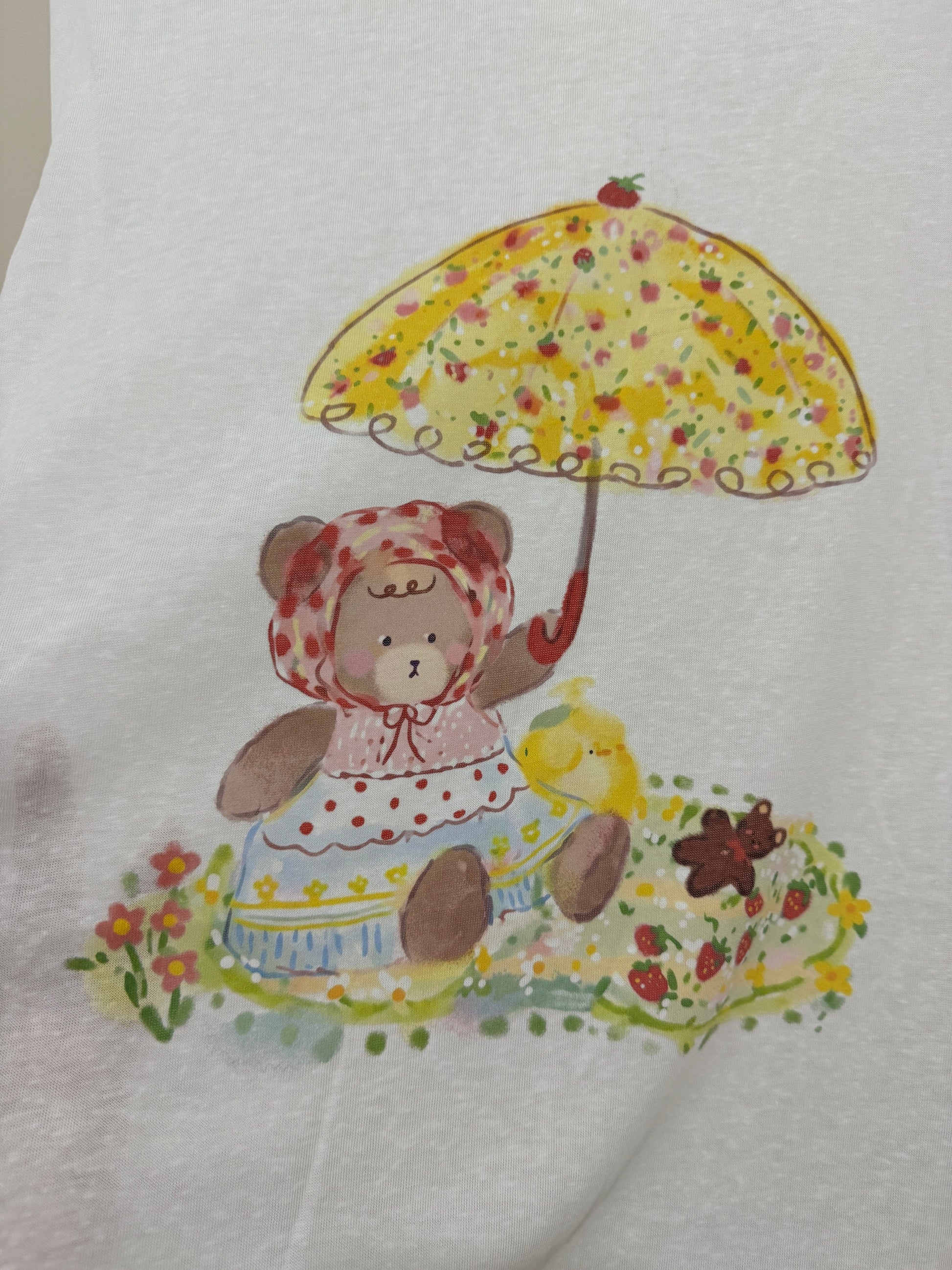 Korean Fashion Cute Animals Style Long-sleeved Sun Protection T-Shirt Series | Bear with Umbrella Picnic - Kawaii Fashion Items
