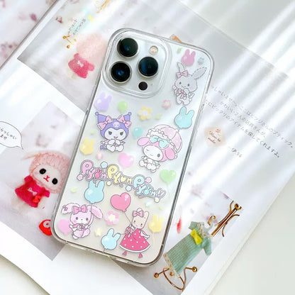 Japanese Cartoon Sanrio Girlish Party | My Melody Kuromi Sugar Bunny Wish me Mell Marroncream iPhone Case 7 8 PLUS SE2 XS XR X 11 12 13 14 15 Pro Promax mini SE3